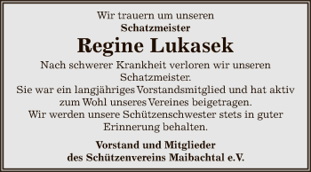 Traueranzeige von Regine Lukasek von Mitteldeutsche Zeitung Zeitz