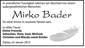 Traueranzeige von Mirko Bader von Mitteldeutsche Zeitung Jessen