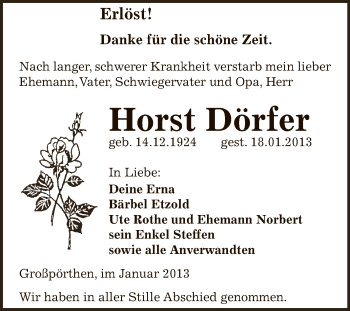 Traueranzeige von Horst Dörfer von Mitteldeutsche Zeitung Zeitz