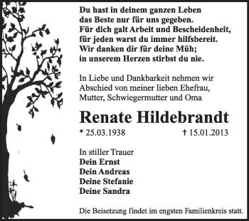 Traueranzeige von Renate Hildebrandt von Mitteldeutsche Zeitung Dessau-Roßlau