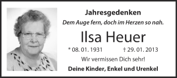 Traueranzeige von Ilsa Heuer von Mitteldeutsche Zeitung Quedlinburg