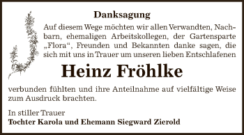 Traueranzeige von Heinz Fröhlke von Mitteldeutsche Zeitung Bernburg