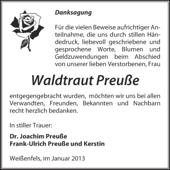 Traueranzeige von Waldtraut Preuße von Mitteldeutsche Zeitung Weißenfels