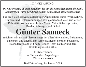 Traueranzeige von Günter Sanneck von Mitteldeutsche Zeitung Merseburg/Querfurt