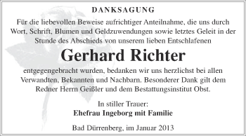 Traueranzeige von Gerhard Richter von Mitteldeutsche Zeitung Merseburg/Querfurt