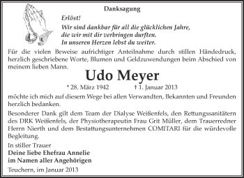 Traueranzeige von Udo Meyer von Mitteldeutsche Zeitung Weißenfels