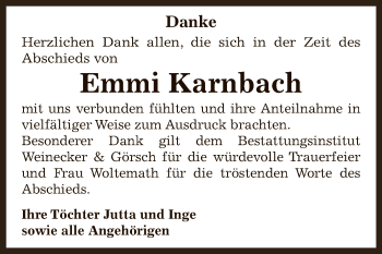 Traueranzeige von Emmi Karnbach von Mitteldeutsche Zeitung Bernburg
