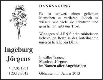 Traueranzeige von Ingeburg Jörgens von Mitteldeutsche Zeitung Merseburg/Querfurt
