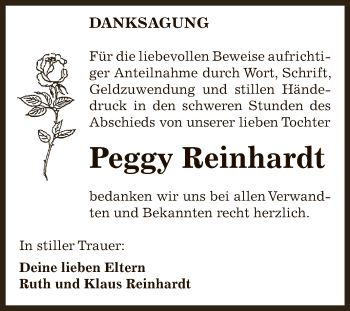 Traueranzeige von Peggy Reinhardt von Mitteldeutsche Zeitung Zeitz