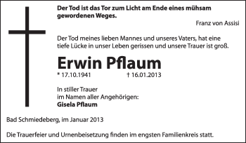 Traueranzeige von Erwin Pflaum von Mitteldeutsche Zeitung Jessen