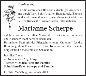 Traueranzeige von Marianne Scherpe von Mitteldeutsche Zeitung Merseburg/Querfurt