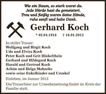 Traueranzeige von Gerhard Koch von Mitteldeutsche Zeitung Mansfelder Land