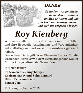 Traueranzeige von Roy Kienberg von Mitteldeutsche Zeitung Bernburg