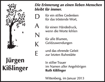 Traueranzeige von Jürgen Kißlinger von Mitteldeutsche Zeitung Jessen