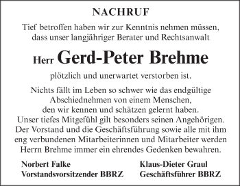Traueranzeige von Gerd-Peter Brehme von Mitteldeutsche Zeitung Aschersleben