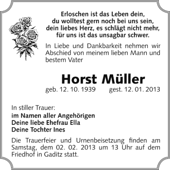 Traueranzeige von Horst Müller von Mitteldeutsche Zeitung Jessen