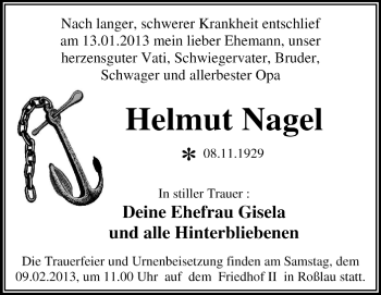 Traueranzeige von Helmut Nagel von Mitteldeutsche Zeitung Dessau-Roßlau