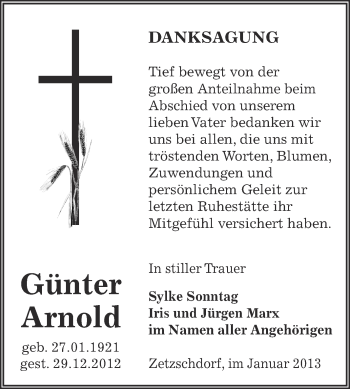 Traueranzeige von Günter Arnold von Mitteldeutsche Zeitung Zeitz