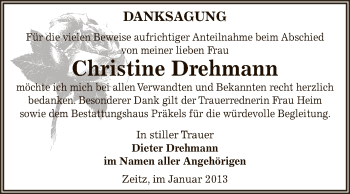 Traueranzeige von Christine Drehmann von Mitteldeutsche Zeitung Zeitz