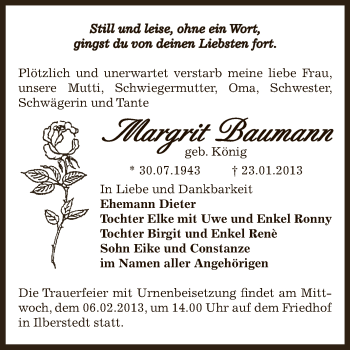 Traueranzeige von Margrit Baumann von Mitteldeutsche Zeitung Bernburg