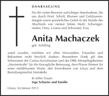 Traueranzeige von Anita Machaczek von Mitteldeutsche Zeitung Weißenfels