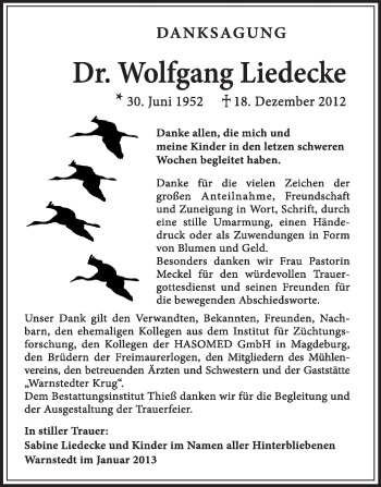 Traueranzeige von Wolfgang Liedecke von Mitteldeutsche Zeitung Quedlinburg