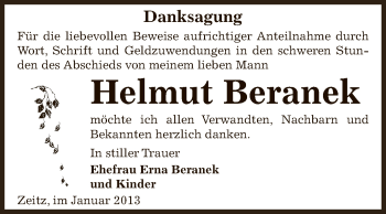 Traueranzeige von Helmut Beranek von Mitteldeutsche Zeitung Zeitz