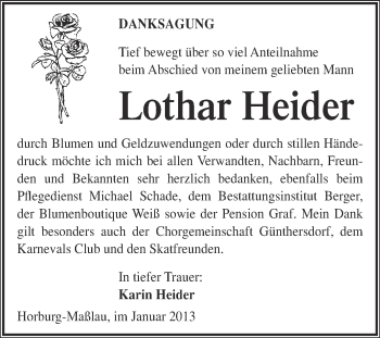 Traueranzeige von Lothar Heider von Mitteldeutsche Zeitung Merseburg/Querfurt