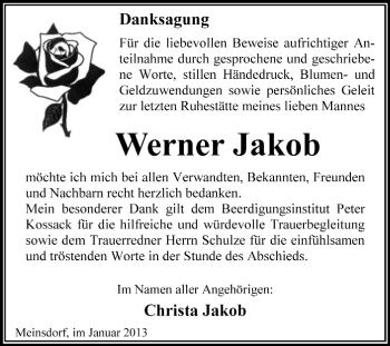 Traueranzeige von Werner Jakob von Mitteldeutsche Zeitung Dessau-Roßlau