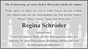 Traueranzeige von Regina Schröder von Mitteldeutsche Zeitung Weißenfels