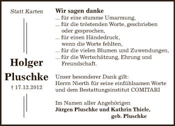 Traueranzeige von Holger Pluschke von Mitteldeutsche Zeitung Zeitz