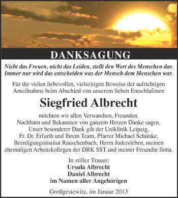 Traueranzeige von Siegfried Albrecht von Mitteldeutsche Zeitung Naumburg/Nebra