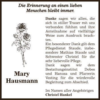 Traueranzeige von Mary Hausmann von Mitteldeutsche Zeitung Bernburg
