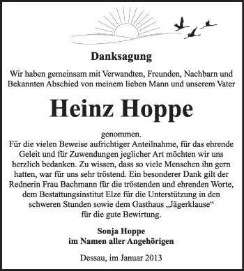 Traueranzeige von Heinz Hoppe von Mitteldeutsche Zeitung Dessau-Roßlau