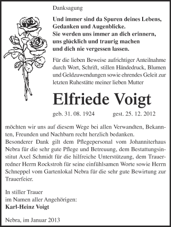 Traueranzeige von Elfriede Voigt von Mitteldeutsche Zeitung Naumburg/Nebra