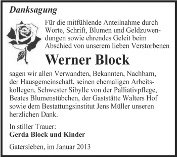 Traueranzeige von Werner Block von Mitteldeutsche Zeitung Aschersleben