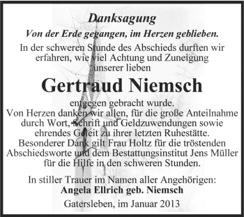Traueranzeige von Gertraud Niemsch von Mitteldeutsche Zeitung Aschersleben