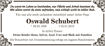 Traueranzeige von Oswald Schubert von Mitteldeutsche Zeitung Bitterfeld