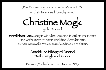Traueranzeige von Christine Mogk von Mitteldeutsche Zeitung Merseburg/Querfurt