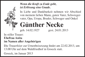 Traueranzeige von Günther Necke von Mitteldeutsche Zeitung Naumburg/Nebra