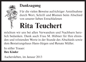 Traueranzeige von Rita Teuchert von Mitteldeutsche Zeitung Aschersleben