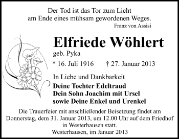 Traueranzeige von Elfriede Wöhlert von Mitteldeutsche Zeitung Quedlinburg