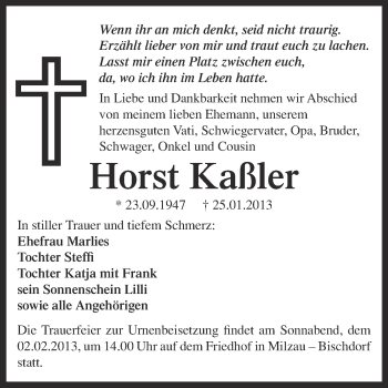 Traueranzeige von Horst Kaßler von Mitteldeutsche Zeitung Merseburg/Querfurt