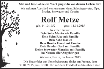 Traueranzeige von Renate Brauner von Mitteldeutsche Zeitung Bitterfeld