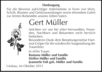 Traueranzeige von Gert Müller von Mitteldeutsche Zeitung Halle/Saalkreis