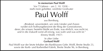 Traueranzeige von Paul Wolff von Mitteldeutsche Zeitung Bernburg