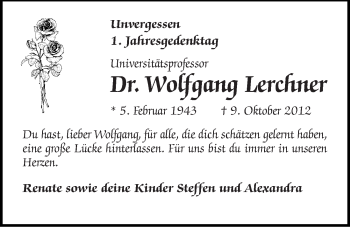 Traueranzeige von Wolfgang Lerchner von Mitteldeutsche Zeitung Halle/Saalkreis