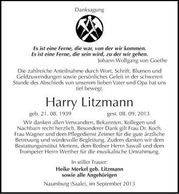 Traueranzeige von Harry Litzmann von Mitteldeutsche Zeitung Naumburg/Nebra