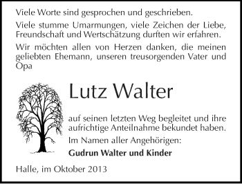 Traueranzeige von Lutz Walter von Mitteldeutsche Zeitung Halle/Saalkreis