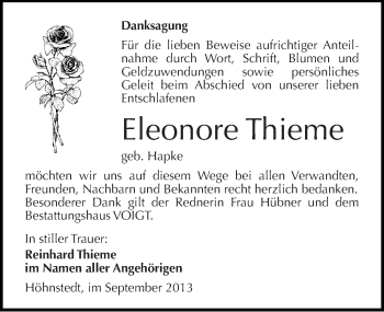 Traueranzeige von Eleonore Thieme von Mitteldeutsche Zeitung Halle/Saalkreis